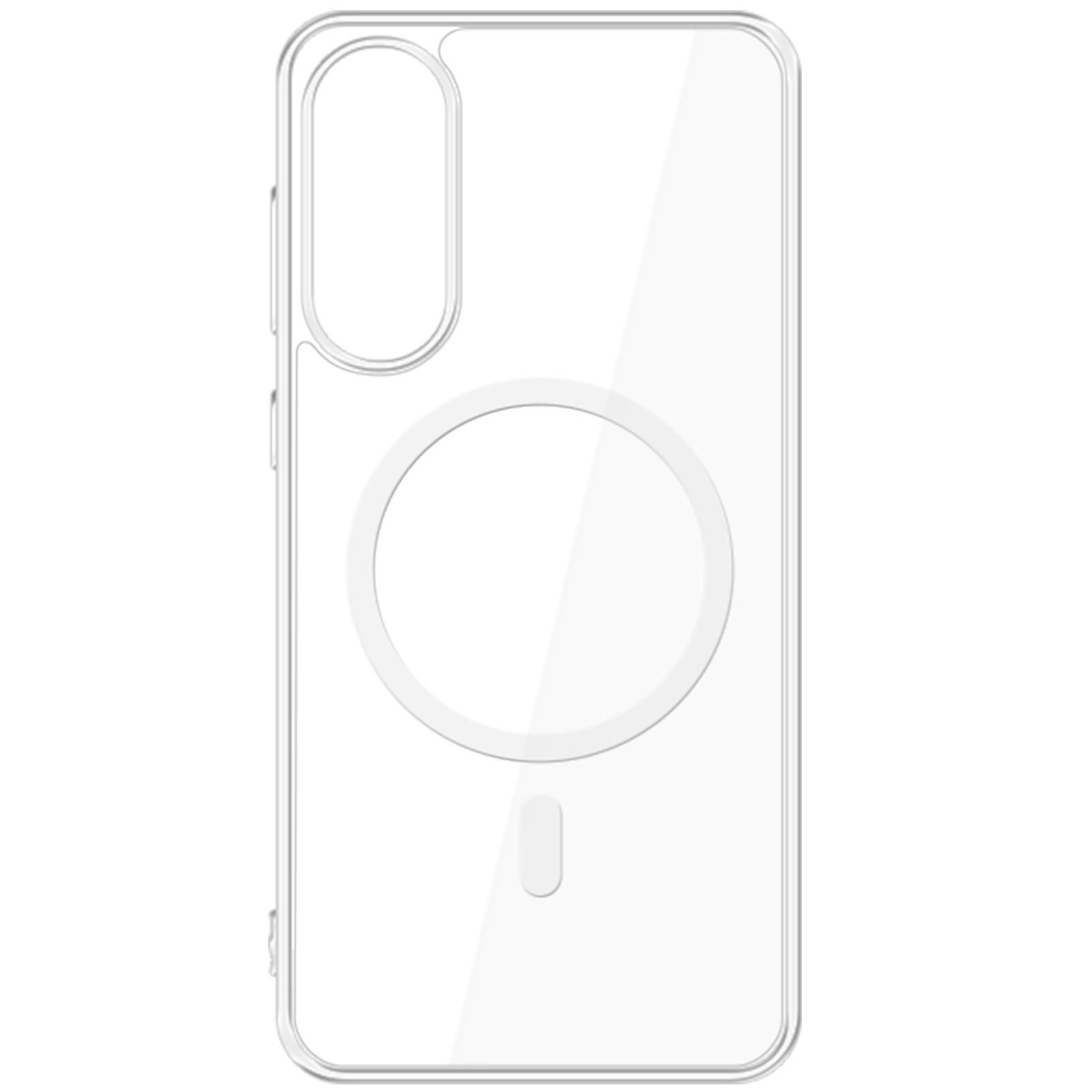 Oryginalne etui MagCase z MagSafe od marki 3mk dla Galaxy S25 Edge, przezroczysto-białe.